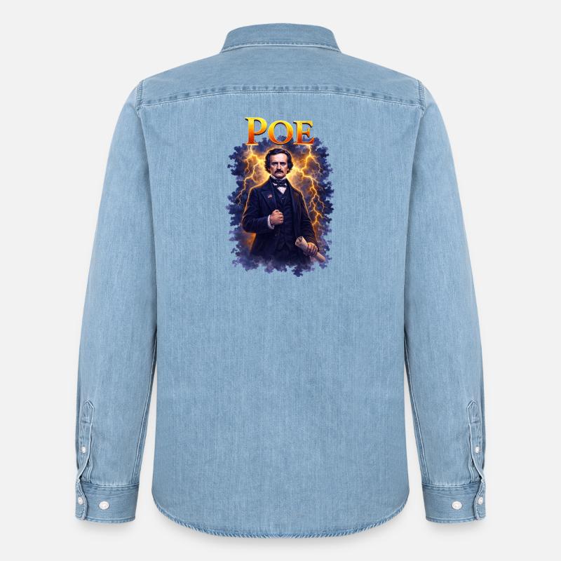Ritratto di Edgar Allan Poe - Camicia in denim uomo bio di Stanley/Stella - azzurro chiaro slavato