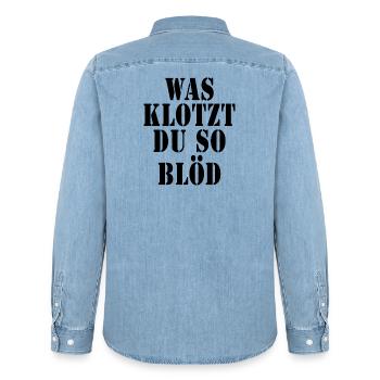 Was klotzt du so blöd - Männer Jeanshemd Organic von Stanley/Stella - verwaschenes Hellblau - Hinten - AI Model Male 185 light (185cm)