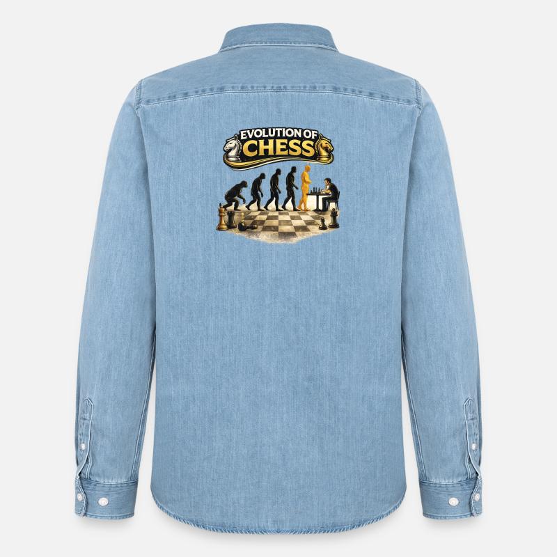 Evolution des Schachs - Männer Jeanshemd Organic von Stanley/Stella - verwaschenes Hellblau
