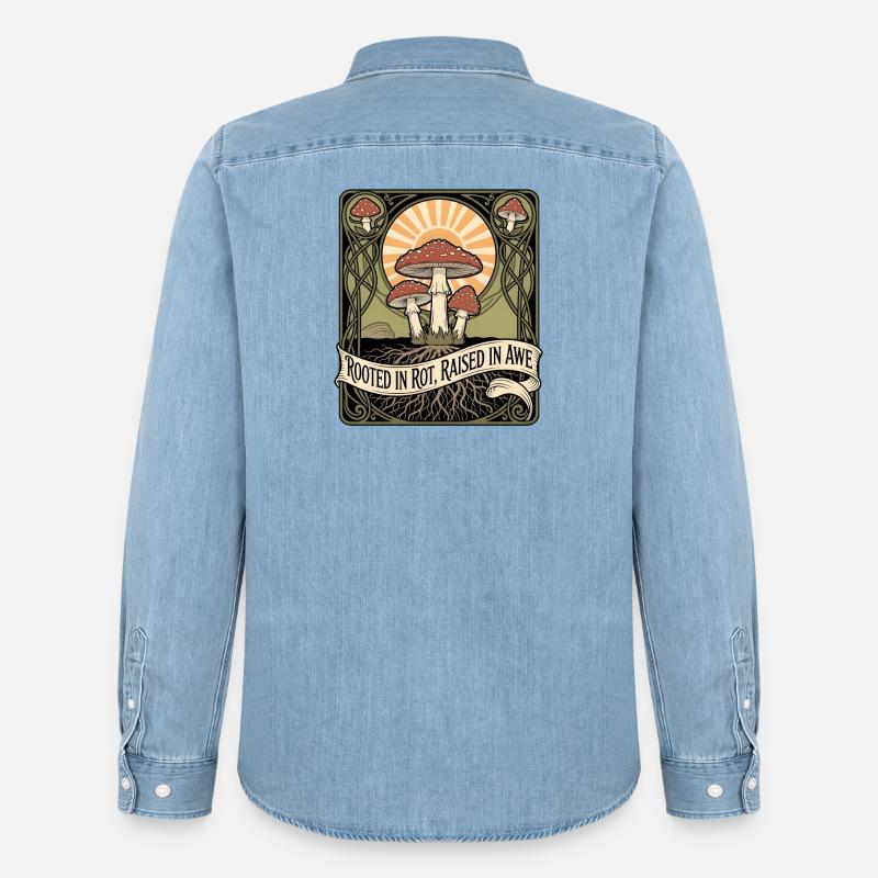 Radicati nella muffa | Misticismo della Foresta dei Funghi - Camicia in denim uomo bio di Stanley/Stella - azzurro chiaro slavato