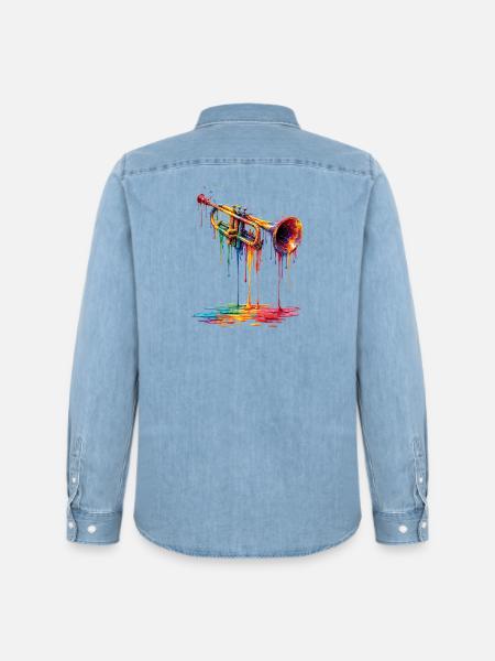 Trumpet with dripping paint - Men’s Organic Denim Shirt by Stanley/Stella - light wash