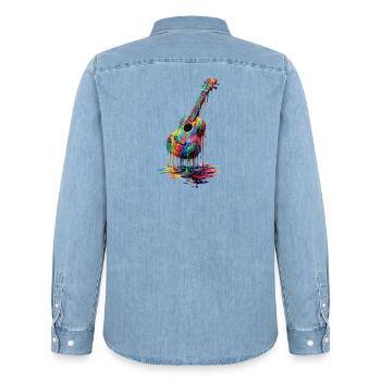Ukulele with dripping paint - Men’s Organic Denim Shirt by Stanley/Stella - light wash - Back - AI Model Male 185 light (185cm)