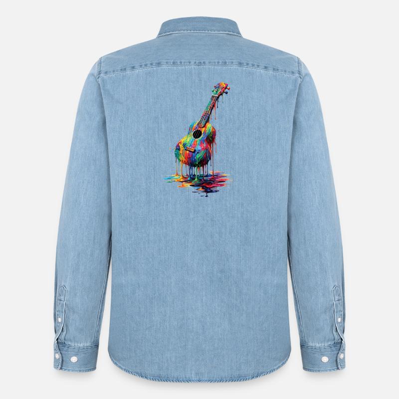 Ukulele mit tropfender Farbe - Männer Jeanshemd Organic von Stanley/Stella - verwaschenes Hellblau