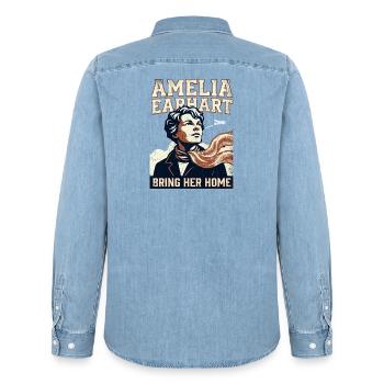 Amelia Earhart – Bring Her Home - Men’s Organic Denim Shirt by Stanley/Stella - light wash - Back - AI Model Male 185 light (185cm)