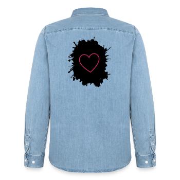 Neon Pink Herz-Umriss auf Schwarz - Männer Jeanshemd Organic von Stanley/Stella - verwaschenes Hellblau - Hinten - AI Model Male 185 light (185cm)