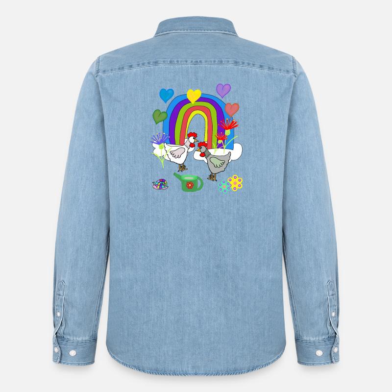 Kinder Fantasy Regenbogen Blumen Hühner  - Männer Jeanshemd Organic von Stanley/Stella - verwaschenes Hellblau