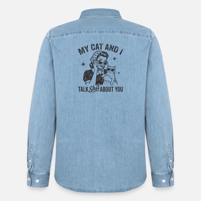 Katzengespräch im Retrostil Lästern Geschenk - Männer Jeanshemd Organic von Stanley/Stella - verwaschenes Hellblau
