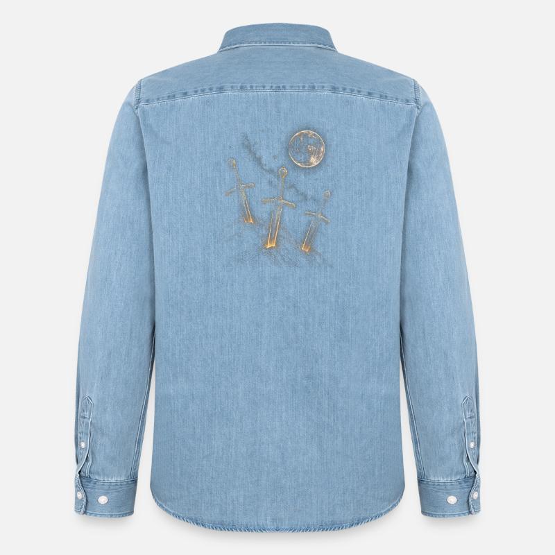Tre spade al chiaro di luna - Camicia in denim uomo bio di Stanley/Stella - azzurro chiaro slavato