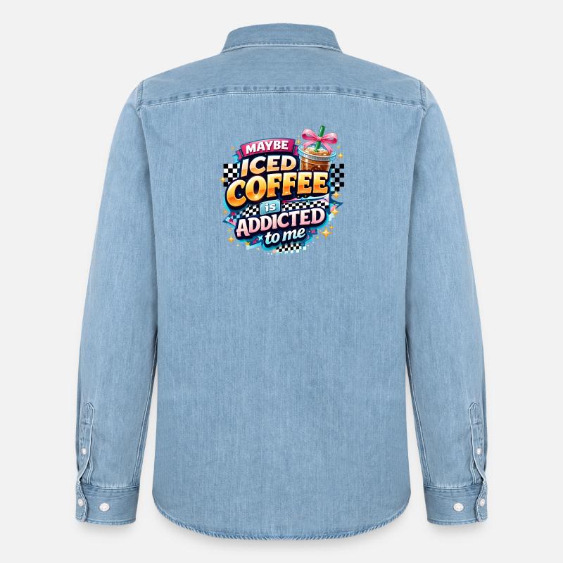 Iced Coffee Addicted Spruch Kaffeetrinker Kaffee - Männer Jeanshemd Organic von Stanley/Stella - verwaschenes Hellblau