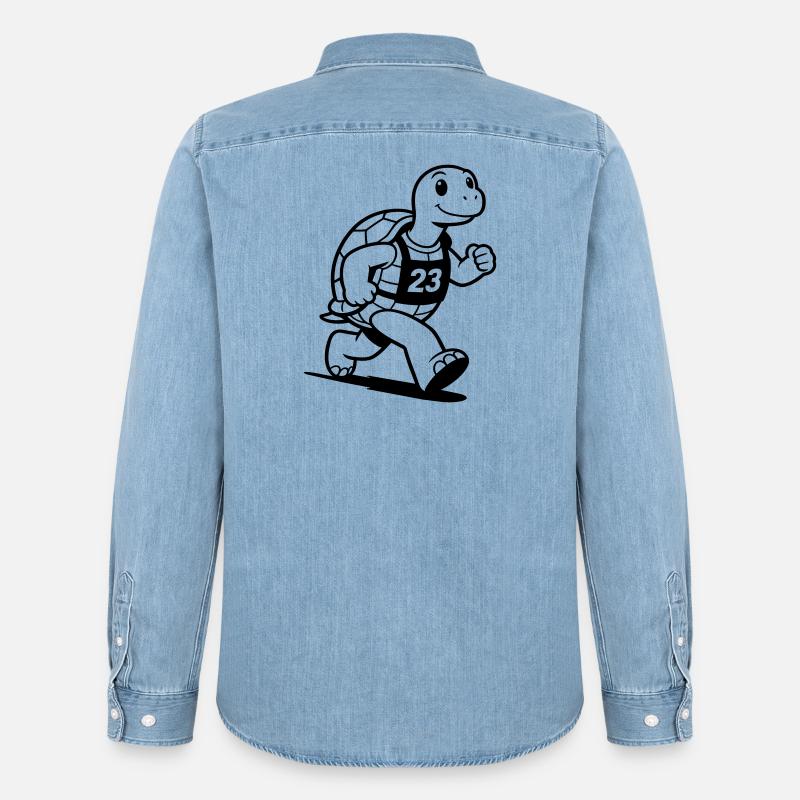 Turtle Marathon - Männer Jeanshemd Organic von Stanley/Stella - verwaschenes Hellblau