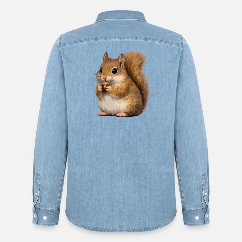 Eichhörnchen mit Eichel - Männer Jeanshemd Organic von Stanley/Stella - verwaschenes Hellblau