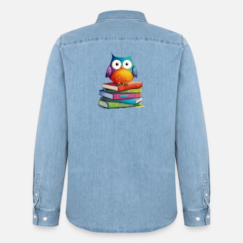 Bücherstapel Eule - Männer Jeanshemd Organic von Stanley/Stella - verwaschenes Hellblau