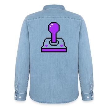 Arcade Joystick Retro Konsole - Männer Jeanshemd Organic von Stanley/Stella - verwaschenes Hellblau - Hinten - AI Model Male 185 light (185cm)