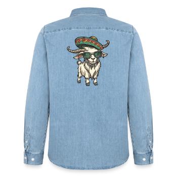 Bergziege Comic Lustig Sombrero - Männer Jeanshemd Organic von Stanley/Stella - verwaschenes Hellblau - Hinten - AI Model Male 185 light (185cm)