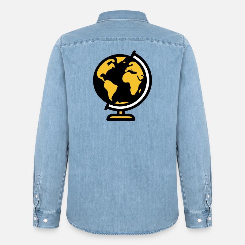 Globus Weltkugel Erde Schule - Männer Jeanshemd Organic von Stanley/Stella - verwaschenes Hellblau