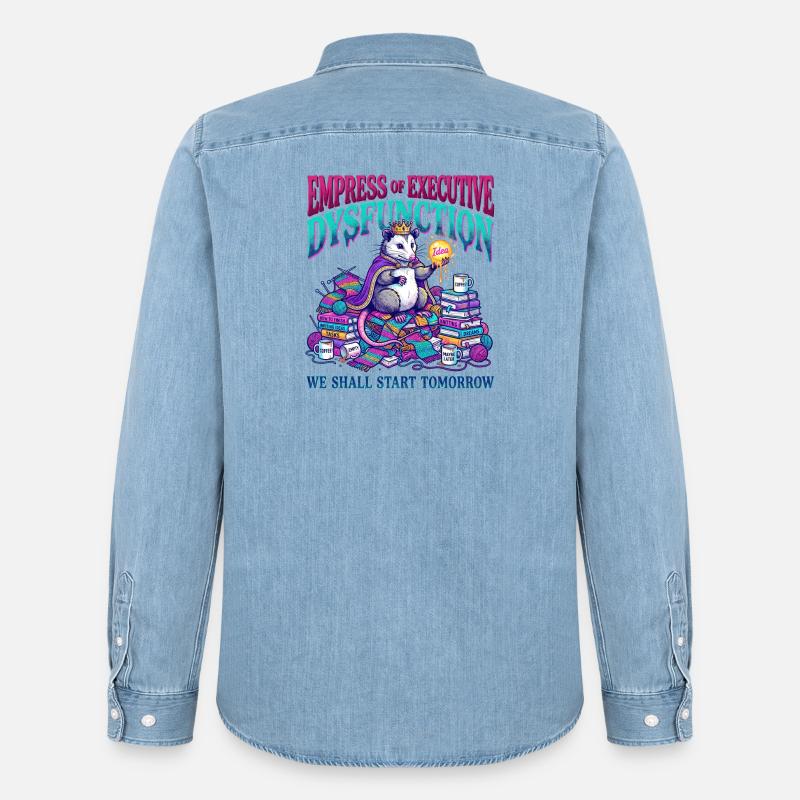 ADHD Executive Dysfunction Opossum - Men’s Organic Denim Shirt by Stanley/Stella - light wash