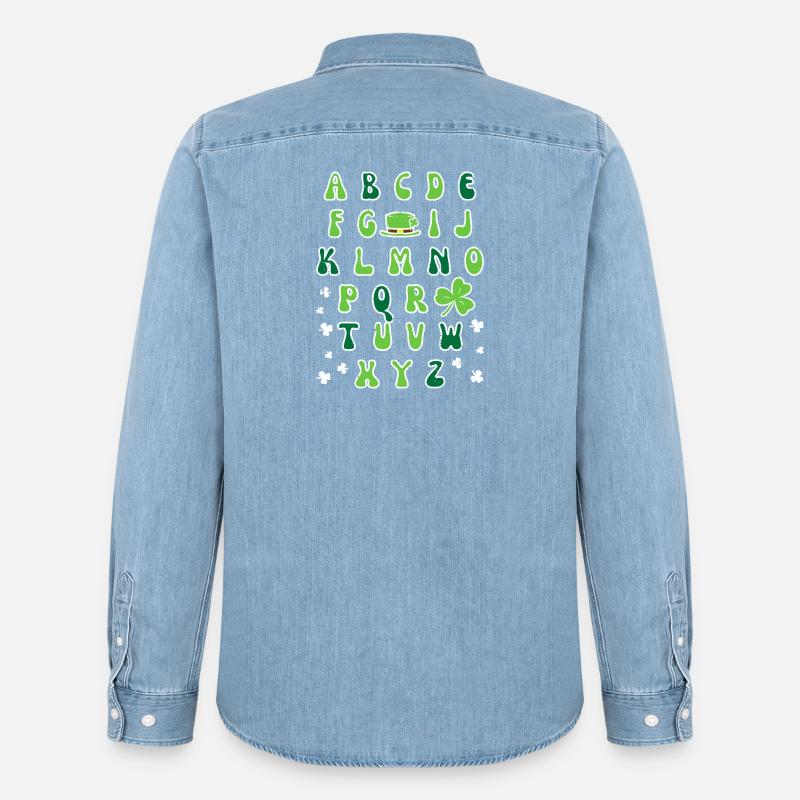 Irisches Alphabet-Kleeblatt-Design - Männer Jeanshemd Organic von Stanley/Stella - verwaschenes Hellblau