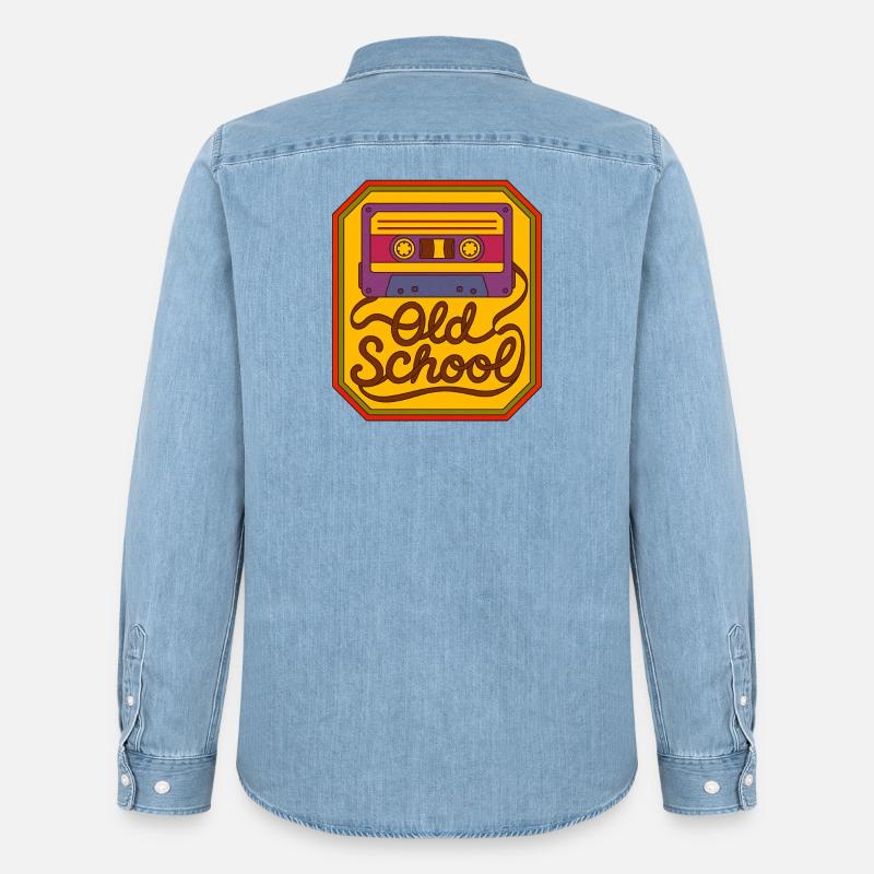 Old School Kassetten-Retro-Patch - Männer Jeanshemd Organic von Stanley/Stella - verwaschenes Hellblau