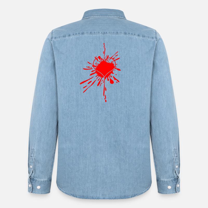 Herzspritzer Splatterkunst - Männer Jeanshemd Organic von Stanley/Stella - verwaschenes Hellblau