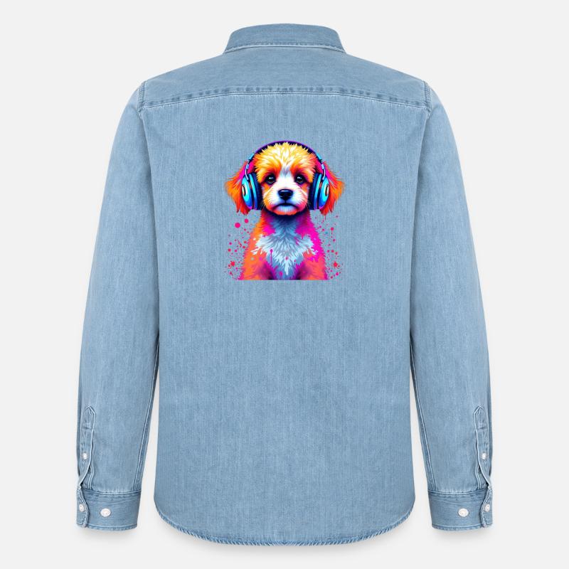 Pudel Kopfhörer - Männer Jeanshemd Organic von Stanley/Stella - verwaschenes Hellblau