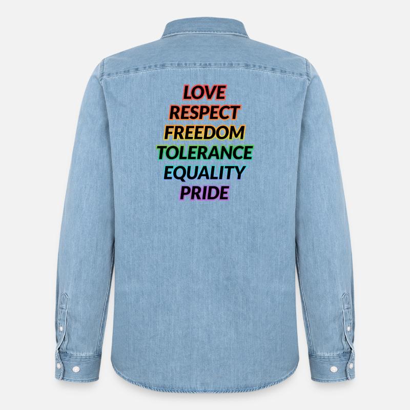 Pride Rainbow Values Tee - Männer Jeanshemd Organic von Stanley/Stella - verwaschenes Hellblau