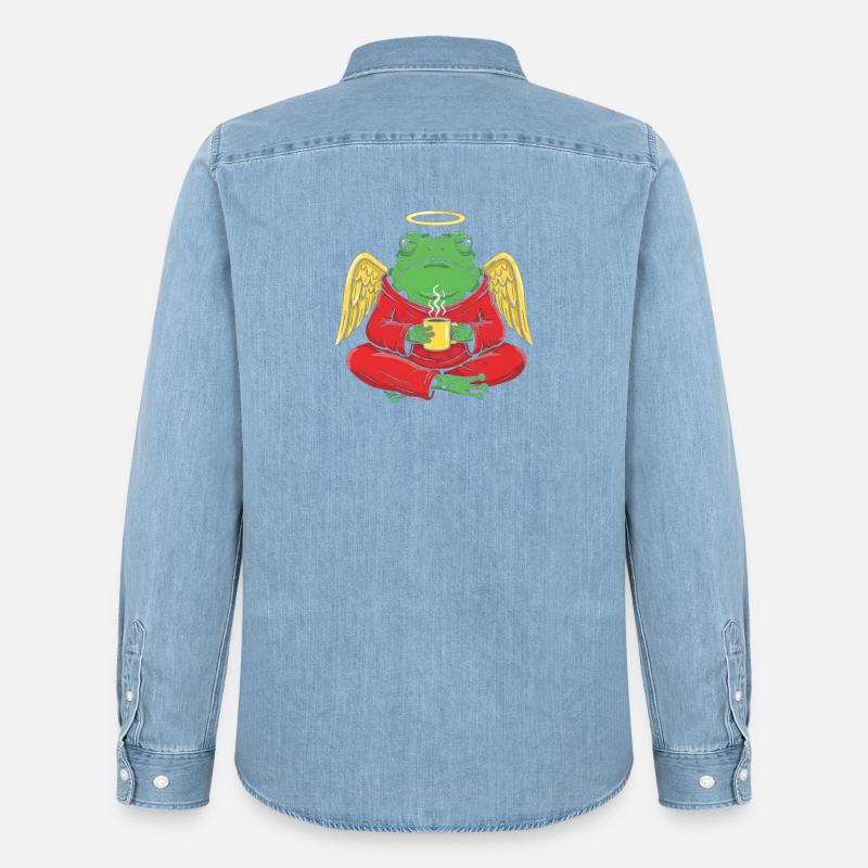 EngelFrosch mit Kaffeetasse - Männer Jeanshemd Organic von Stanley/Stella - verwaschenes Hellblau