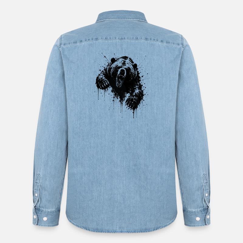 Dunkler Bär Spritz Graffiti - Männer Jeanshemd Organic von Stanley/Stella - verwaschenes Hellblau