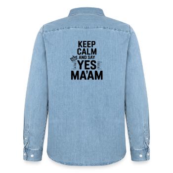 Keep Calm and Say Yes Ma'am - Men’s Organic Denim Shirt by Stanley/Stella - light wash - Back - AI Model Male 185 light (185cm)