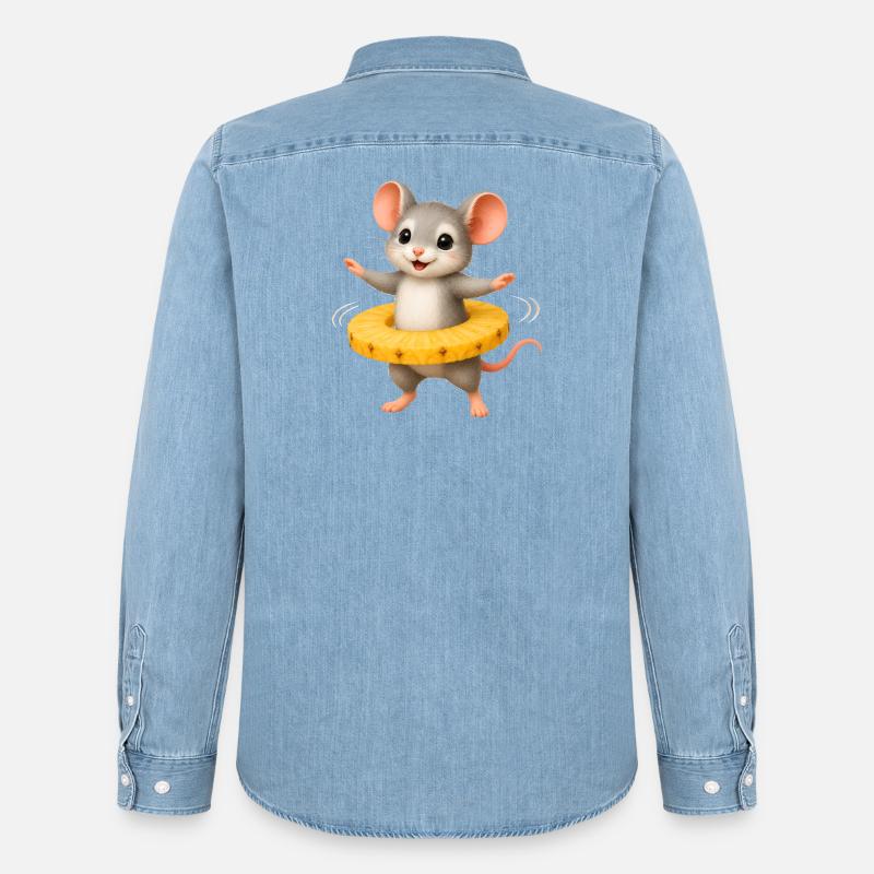 Fröhliche Maus mit Ananas Ring  - Männer Jeanshemd Organic von Stanley/Stella - verwaschenes Hellblau