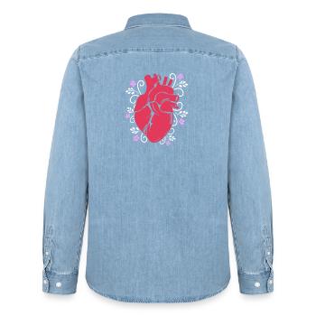 Cardiogram, cardiography, sonography, ultrasound - Men’s Organic Denim Shirt by Stanley/Stella - light wash - Back - AI Model Male 185 light (185cm)