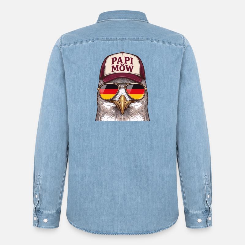 Papi Mow Heldenhuhn - Männer Jeanshemd Organic von Stanley/Stella - verwaschenes Hellblau