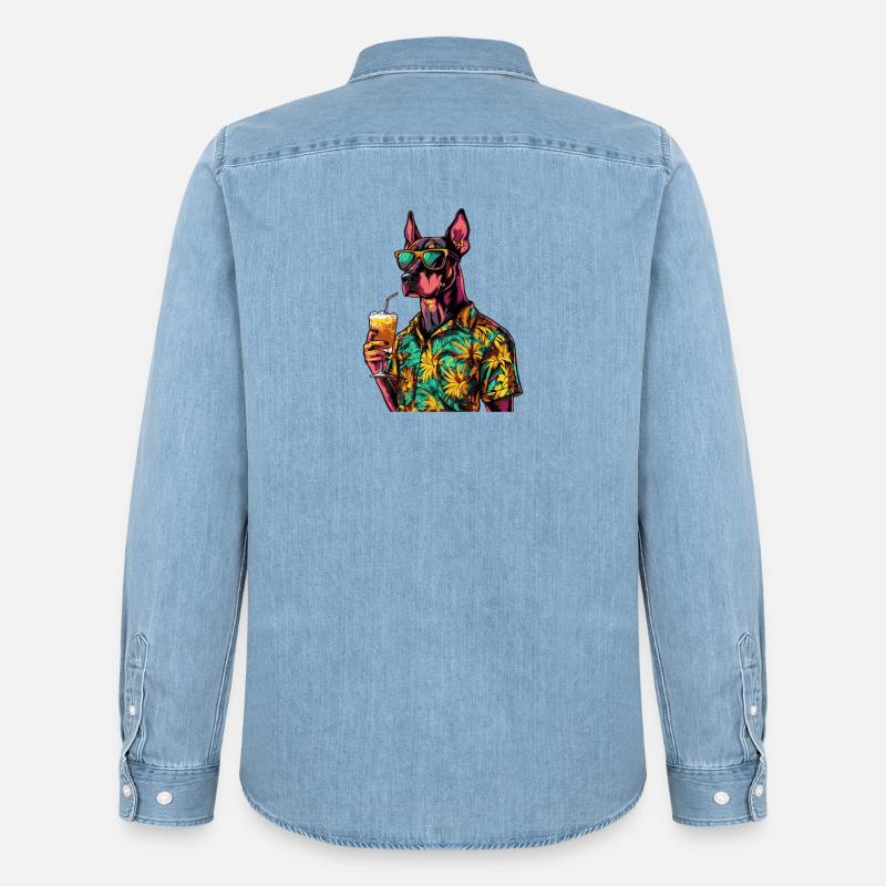 Dobermann Hund Comic Sommer - Männer Jeanshemd Organic von Stanley/Stella - verwaschenes Hellblau