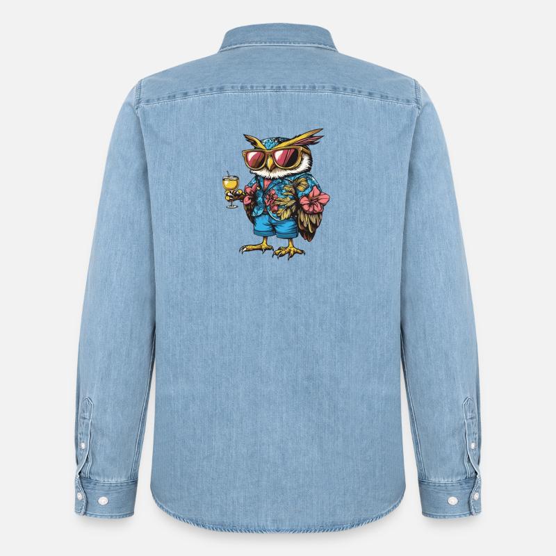 Eule Comic Sommer - Männer Jeanshemd Organic von Stanley/Stella - verwaschenes Hellblau