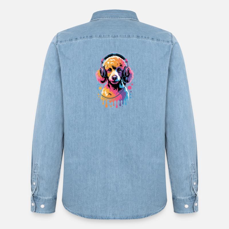 Pudel mit Kopfhörer - Männer Jeanshemd Organic von Stanley/Stella - verwaschenes Hellblau