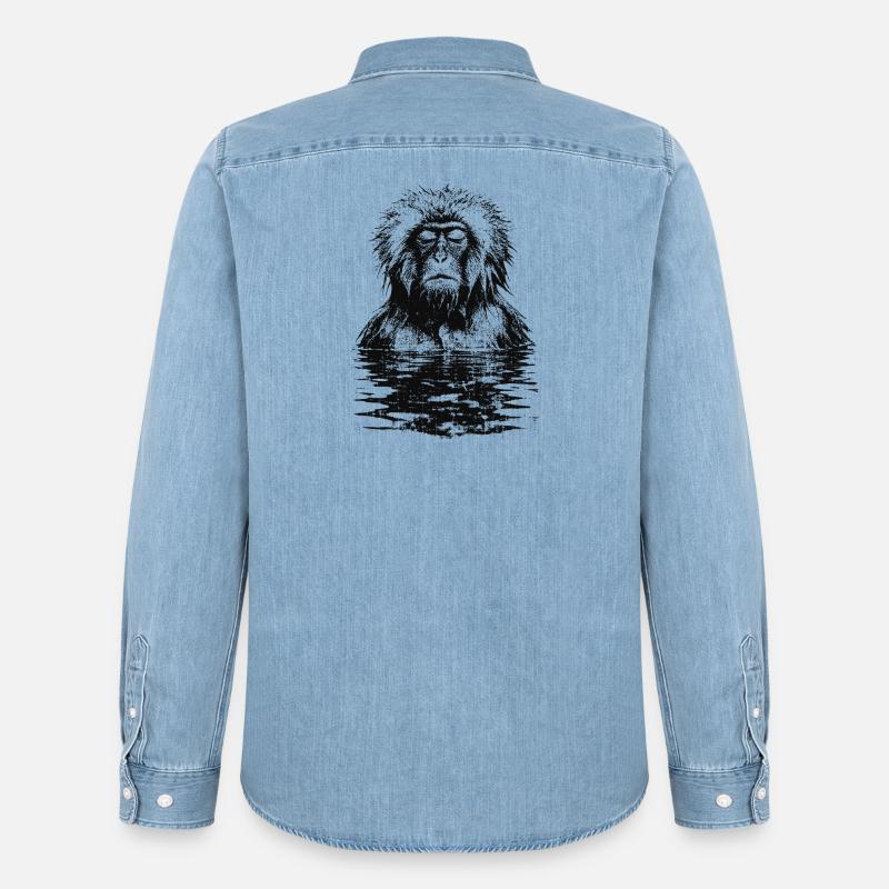 Onsen Makake Affe - Männer Jeanshemd Organic von Stanley/Stella - verwaschenes Hellblau