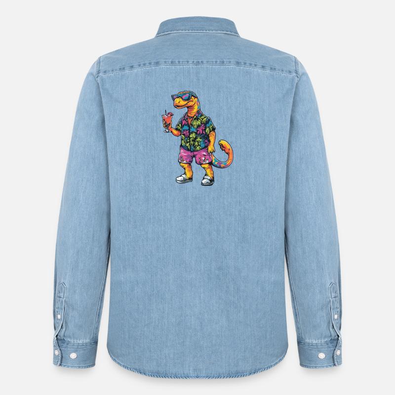 Dinosaurier brontosaurus Comic Sommer - Männer Jeanshemd Organic von Stanley/Stella - verwaschenes Hellblau