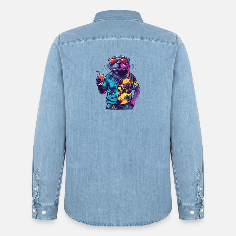 Robbe Comic Sommer - Männer Jeanshemd Organic von Stanley/Stella - verwaschenes Hellblau