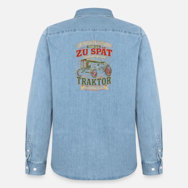 Spät dran Traktor Spruch - Männer Jeanshemd Organic von Stanley/Stella - verwaschenes Hellblau