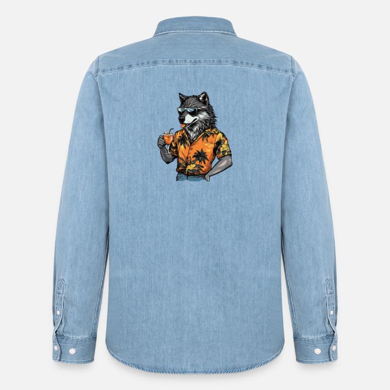 Wolf Comic Sommer - Männer Jeanshemd Organic von Stanley/Stella - verwaschenes Hellblau