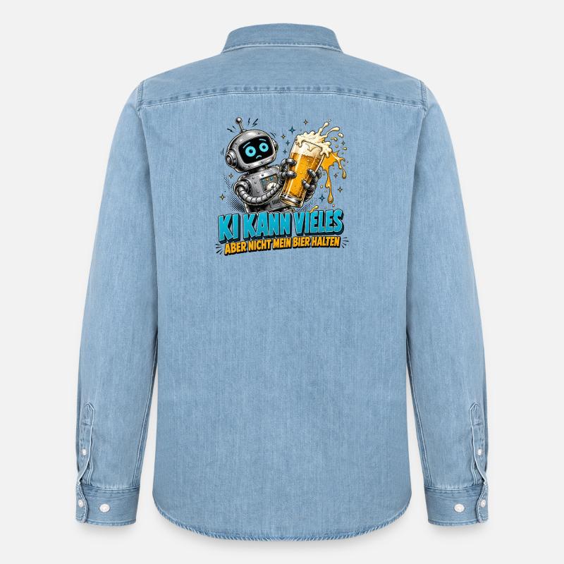 Roboter Bier Spruch - Männer Jeanshemd Organic von Stanley/Stella - verwaschenes Hellblau