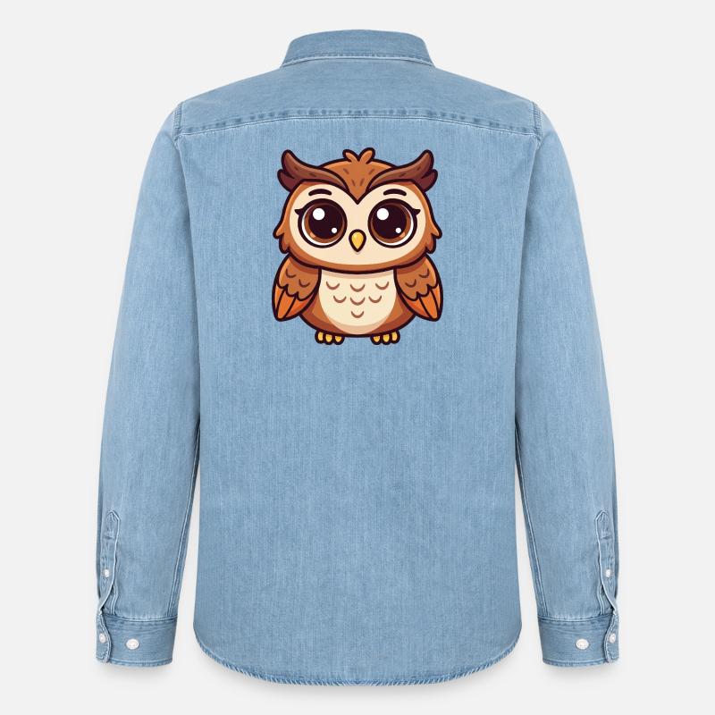 Verspielte Eule - Männer Jeanshemd Organic von Stanley/Stella - verwaschenes Hellblau