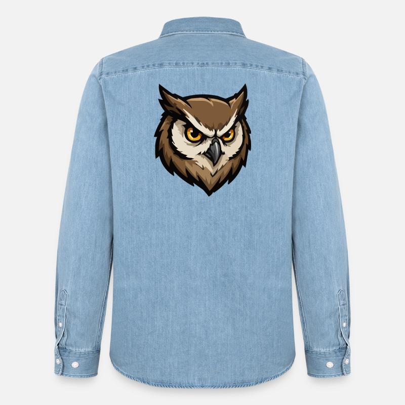 Wachender Eulenkopf Pixel-Stil - Männer Jeanshemd Organic von Stanley/Stella - verwaschenes Hellblau
