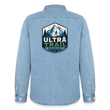 Ultra Trail Running - Men’s Organic Denim Shirt by Stanley/Stella - light wash - Back - AI Model Male 185 light (185cm)