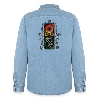 Reggae Sound System Glow - Männer Jeanshemd Organic von Stanley/Stella - verwaschenes Hellblau - Hinten - AI Model Male 185 light (185cm)