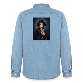 Anne Bonny Pirate Portrait - Men’s Organic Denim Shirt by Stanley/Stella - light wash - Back - AI Model Male 185 light (185cm)
