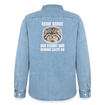 Grumpy Pallas Katze Manul Cat Humor Katzen Motiv - Männer Jeanshemd Organic von Stanley/Stella - verwaschenes Hellblau - Hinten - AI Model Male 185 light (185cm)