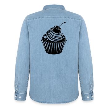 Cupcake - Männer Jeanshemd Organic von Stanley/Stella - verwaschenes Hellblau - Hinten - AI Model Male 185 light (185cm)