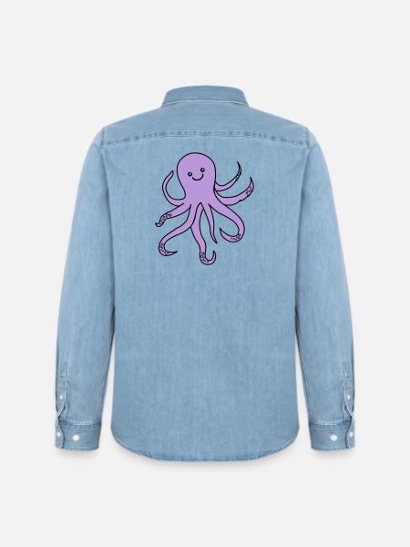 Charme de pieuvre violette - Chemise en denim homme bio Stanley/Stella - bleu clair délavé
