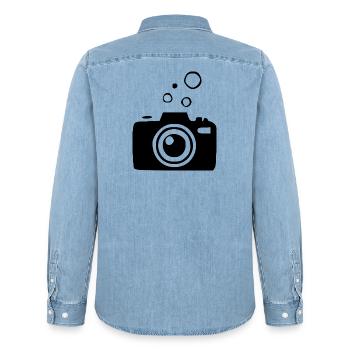 Cadeau de plongée pour plongeur caméra caméra sous-marine - Chemise en denim homme bio Stanley/Stella - bleu clair délavé - Dos - AI Model Male 185 light (185cm)