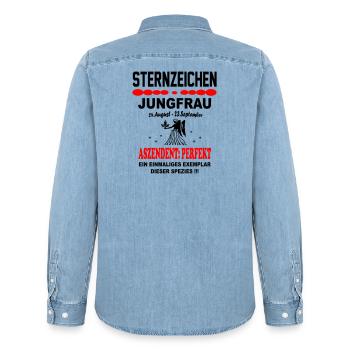 Jungfrau Sternzeichen Horoskop Aszendent Perfekt - Männer Jeanshemd Organic von Stanley/Stella - verwaschenes Hellblau - Hinten - AI Model Male 185 light (185cm)